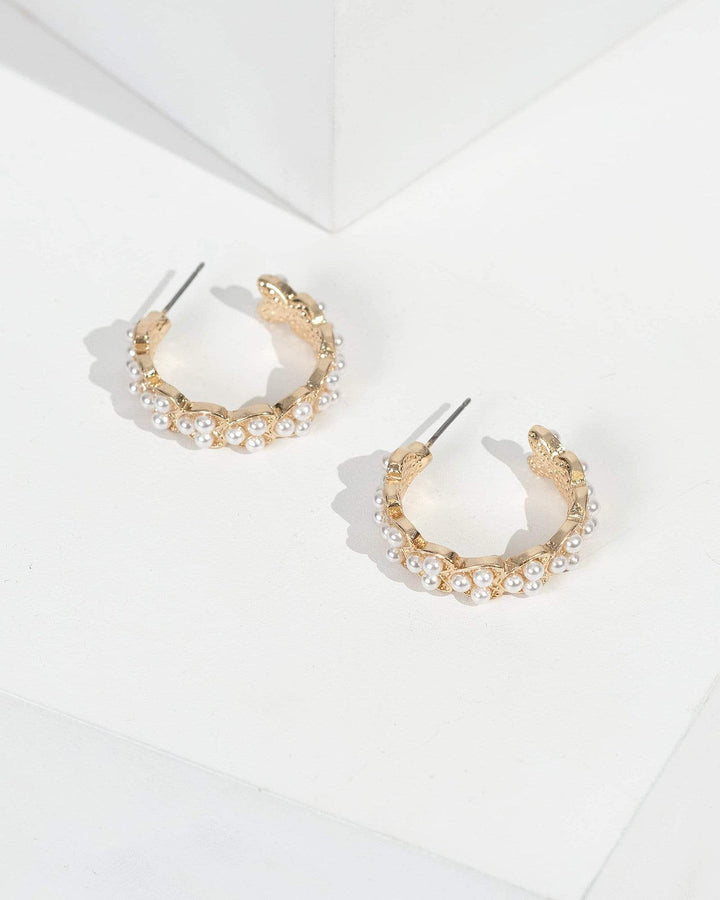 Gold Heart Pearl Hoops Earrings | Earrings