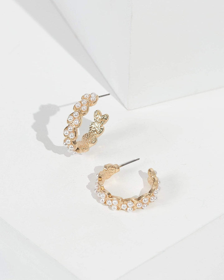 Gold Heart Pearl Hoops Earrings | Earrings