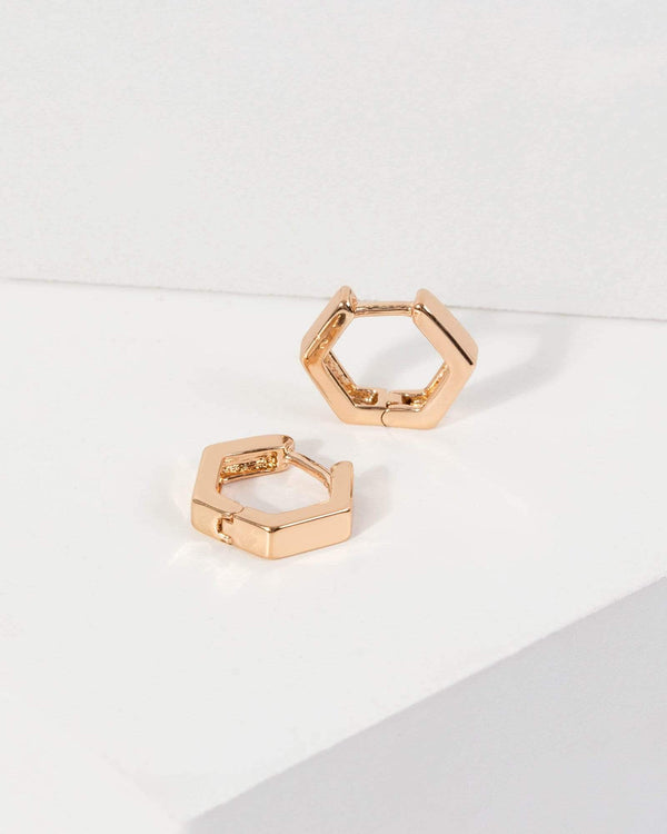 Gold Hexagon Huggie Hoop Earrings | Earrings