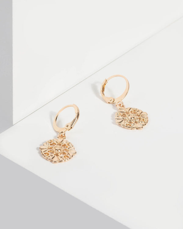 Gold Hoop Floral Disc Earrings | Earrings