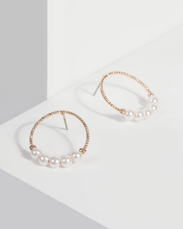 Gold Hoop Stud Pearl Earrings | Earrings