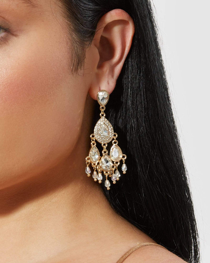 Gold Intricate Crystal Drop Earrings | Earrings