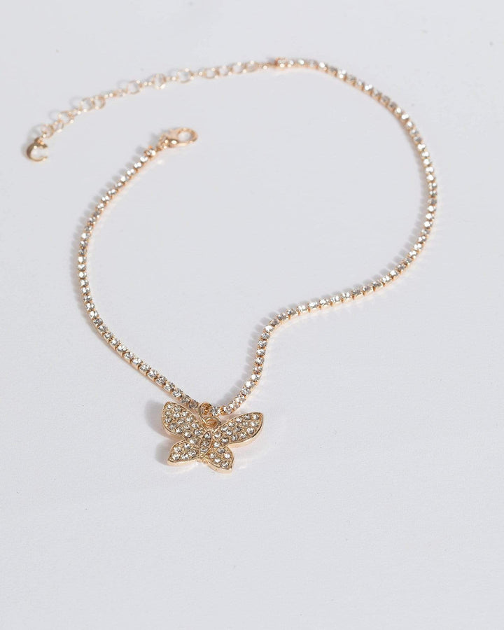 Gold Large Butterfly Crystal Necklace | Necklaces