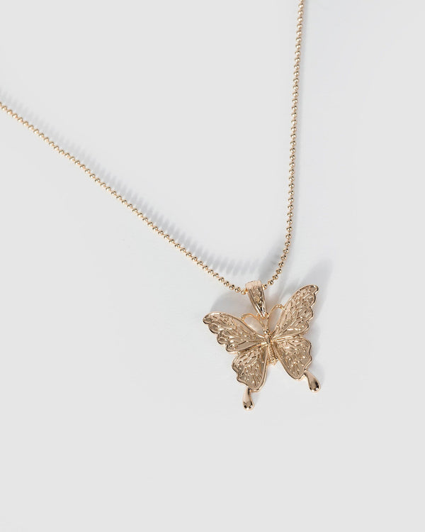Gold Large Butterfly Necklace |
