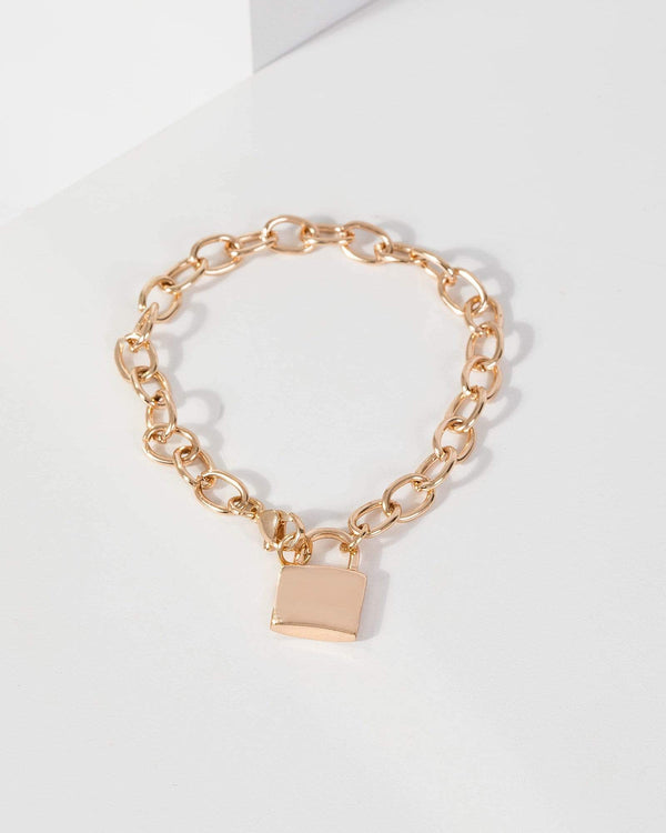 Gold Large Chain Lock Bracelet | Wristwear