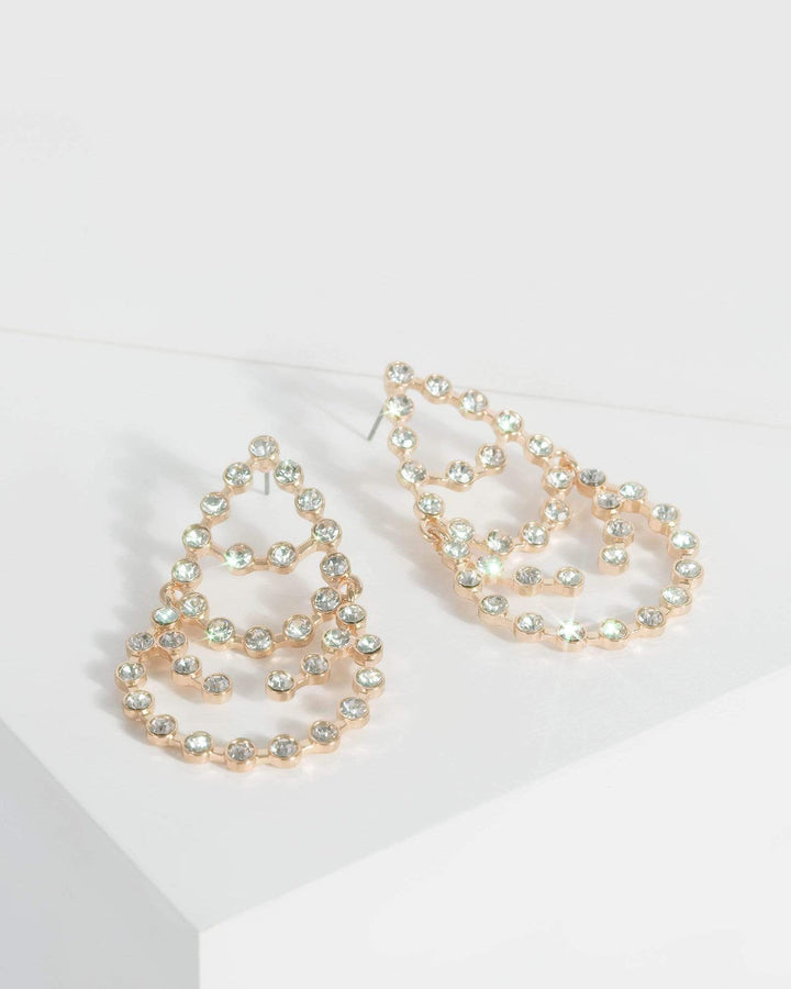 Gold Large Diamante Detail Teardrop Drop Earrings | Earrings