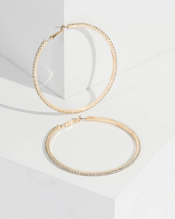 Gold Large Diamante Fine Hoop Earrings | Earrings