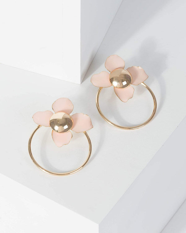 Gold Large Flower Drop Hoop Earrings | Earrings