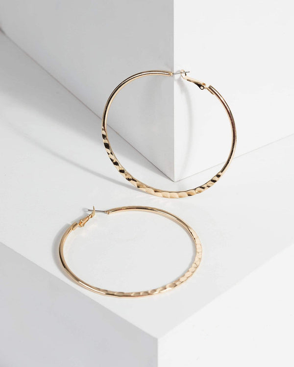 Gold Large Hammered Hoop Earrings | Earrings