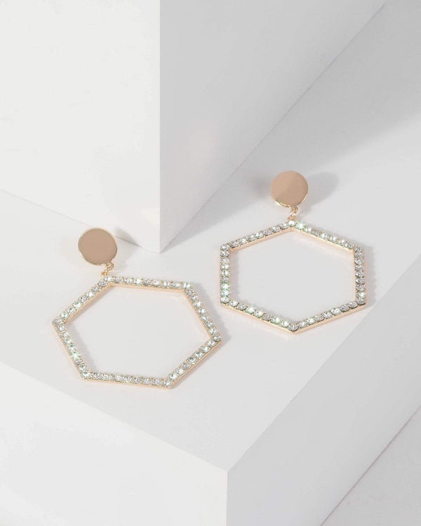 Colette by Colette Hayman Gold Large Hexagon Diamante Earrings