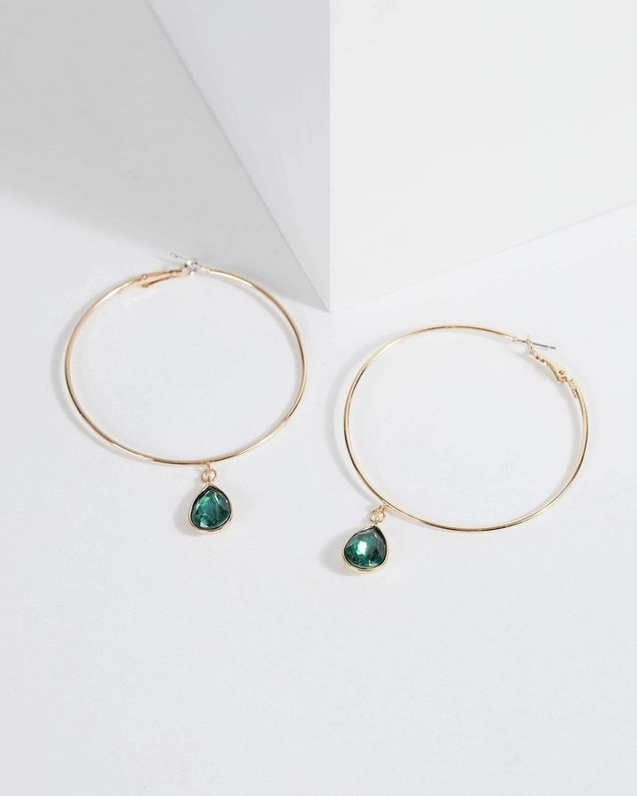 Gold Large Hoop Crystal Drop Earrings | Earrings