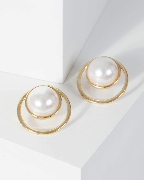 Gold Large Pearl Detail Earrings | Earrings