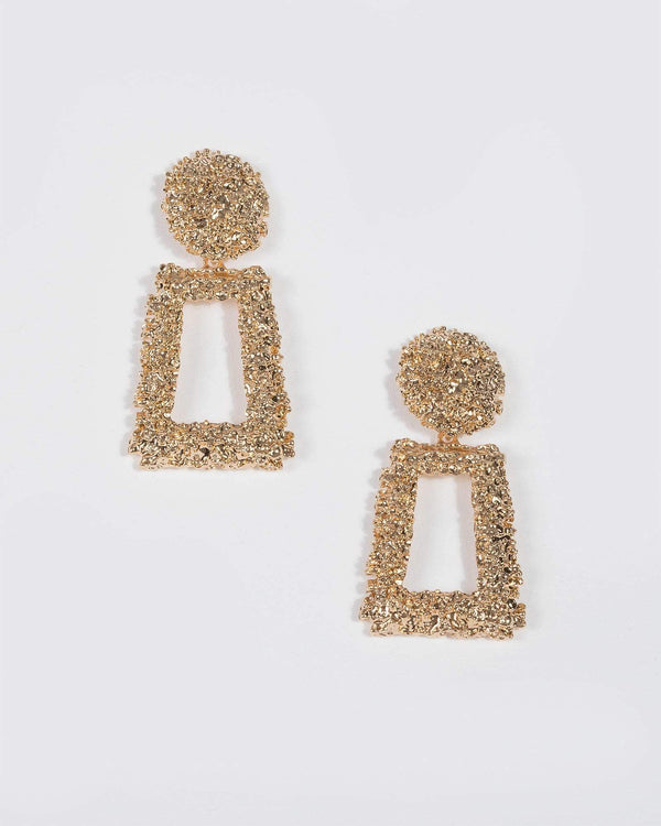 Gold Large Textured Drop Earrings | Earrings