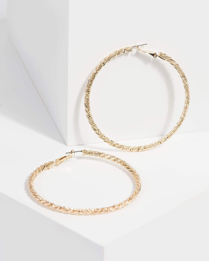 Gold Large Twisted Chain Hoop Earrings | Earrings
