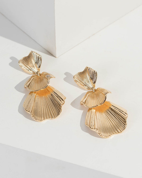 Gold Layered Fan Drop Earrings | Earrings
