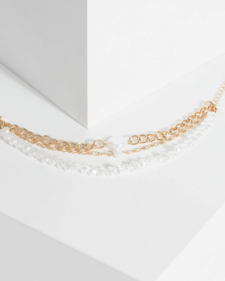 Gold Layered Pearl Chain Bracelets | Wristwear