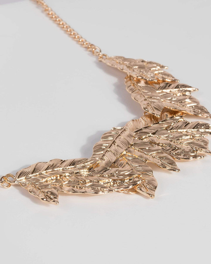 Gold Leaf Detail Chain Necklace | Earrings