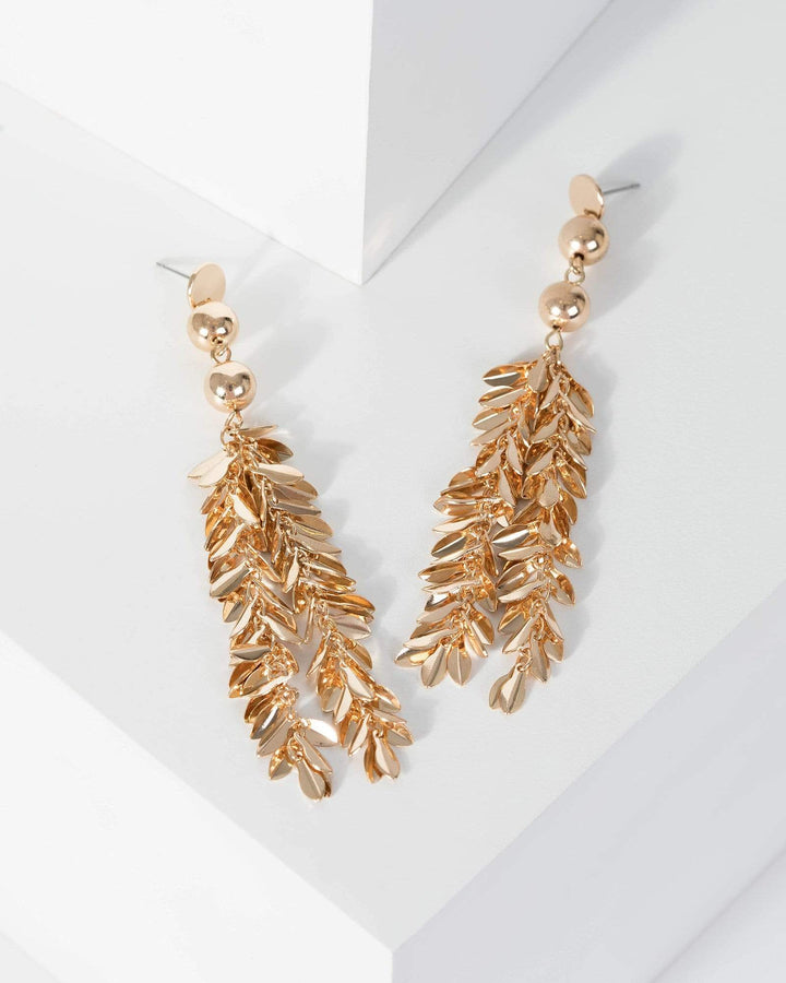 Gold Leaf Tassel Drop Earrings | Earrings