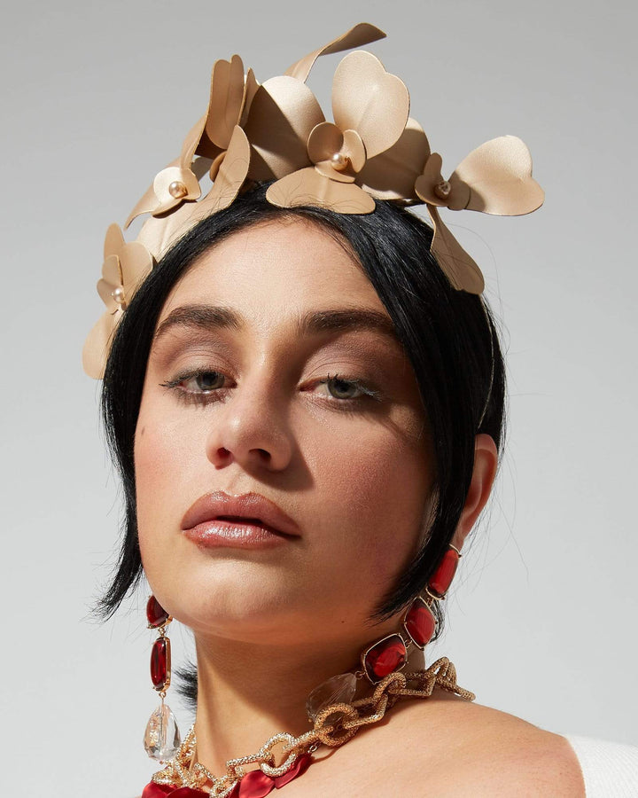 Gold Leather Look Flower Headband | Hair Accessories