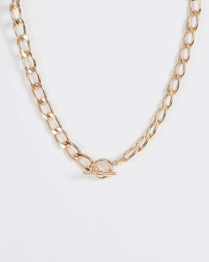 Gold Linked Chain Round Toggle Detail Necklace | Necklaces