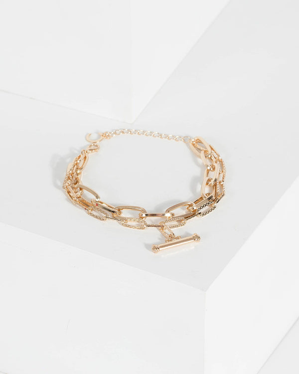 Gold Linked Chain Toggle Bar Bracelet | Wristwear