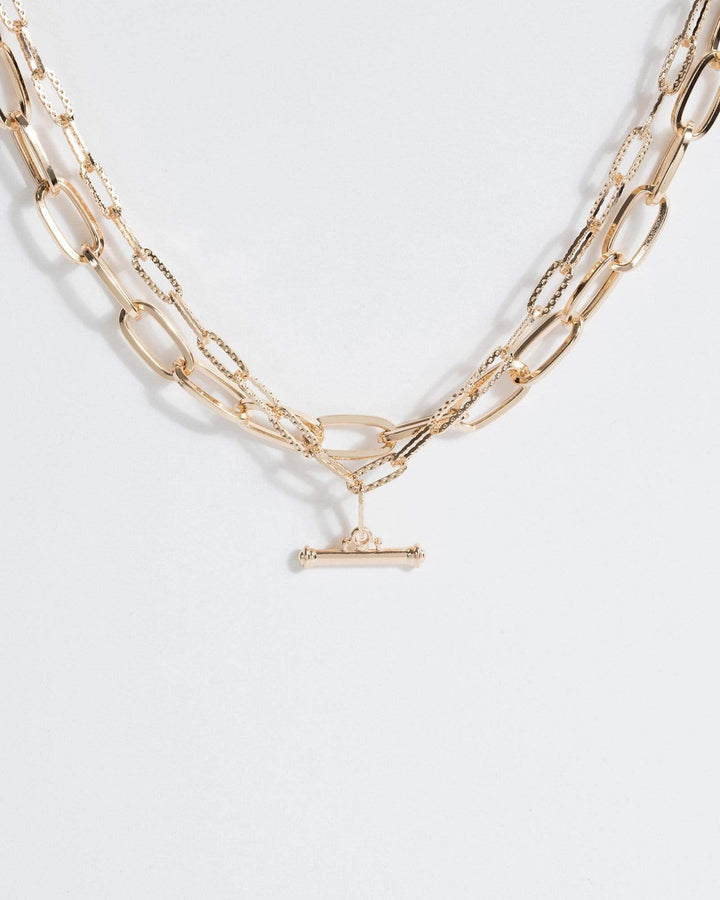 Gold Linked Chain Toggle Bar Necklace | Necklaces