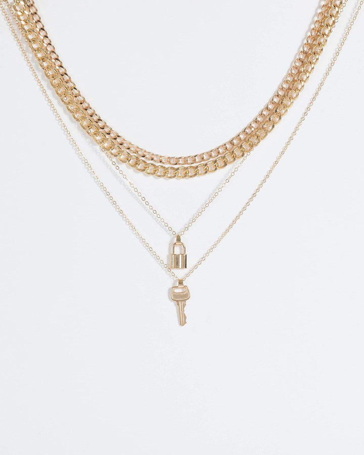 Gold Lock And Key 4 Layer Necklace | Necklaces