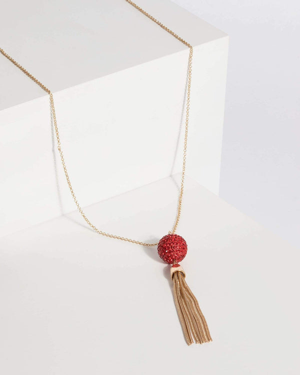 Gold Long Ball Tassel Necklace | Necklaces