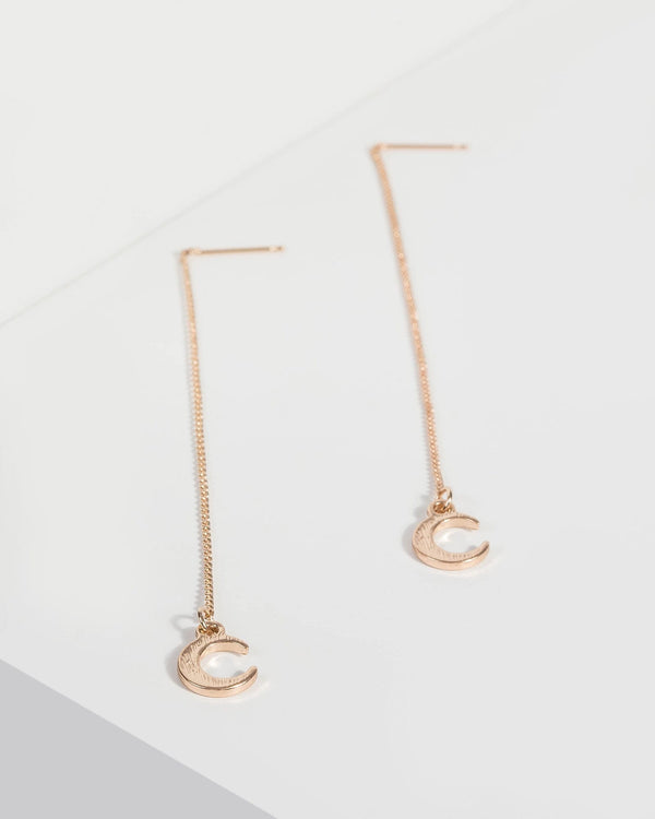 Gold Long Chain Moon Earrings | Earrings