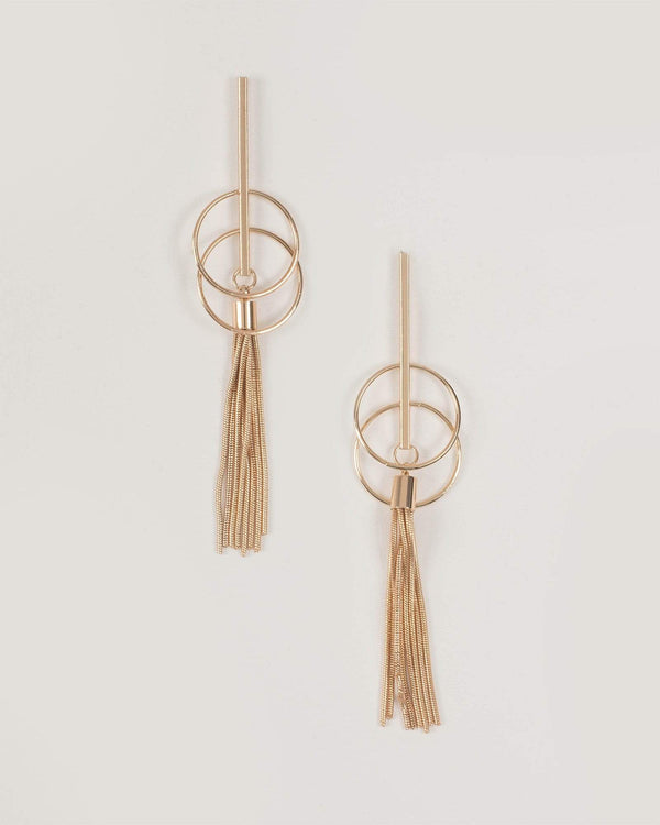 Gold Long Drop Tassel Earrings | Earrings