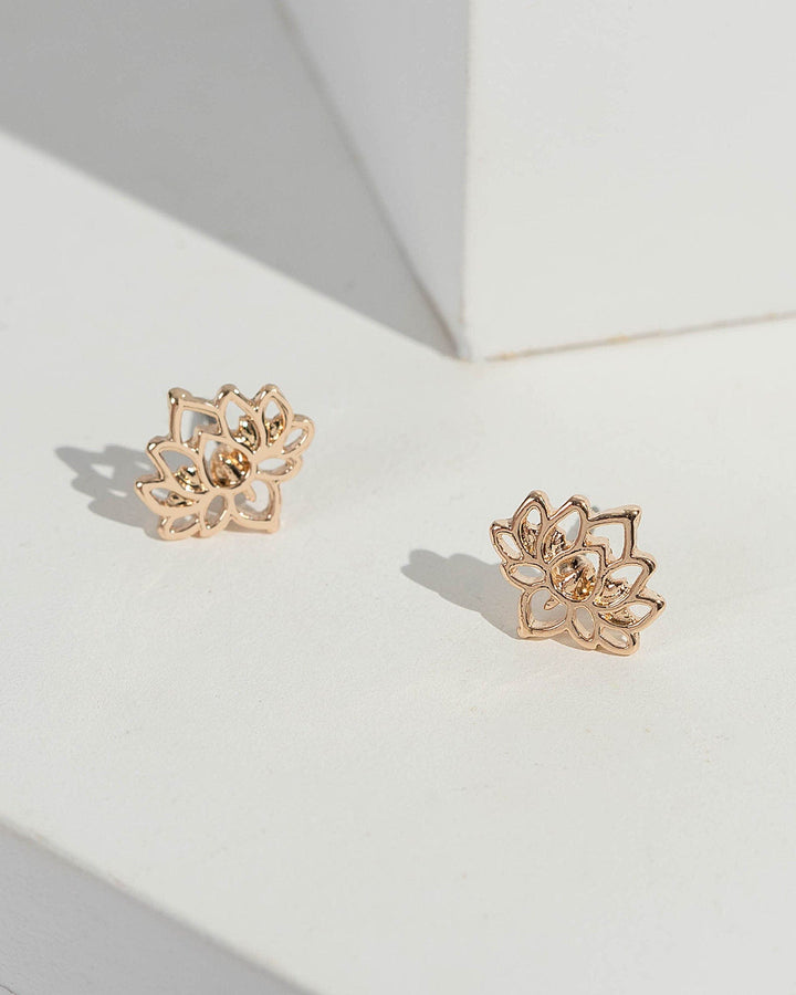 Gold Lotus Flower Stud Earrings | Earrings