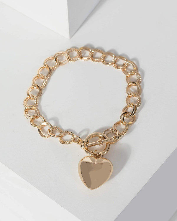 Gold Love Heart Toggle Bracelet | Wristwear