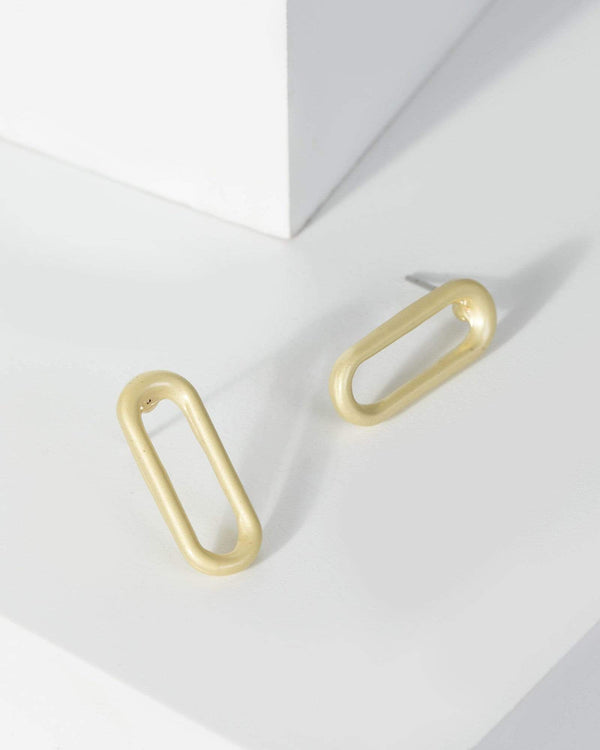 Gold Matte Long Oval Drop Earrings | Earrings