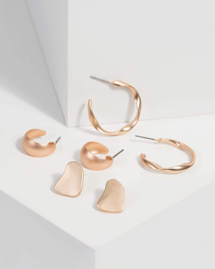 Gold Matte Multi Earring Set | Earrings