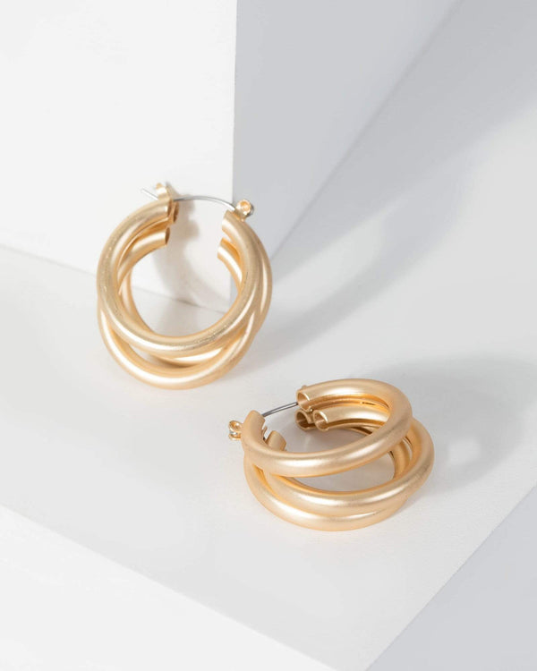 Gold Matte Triple Hoop Earrings | Earrings
