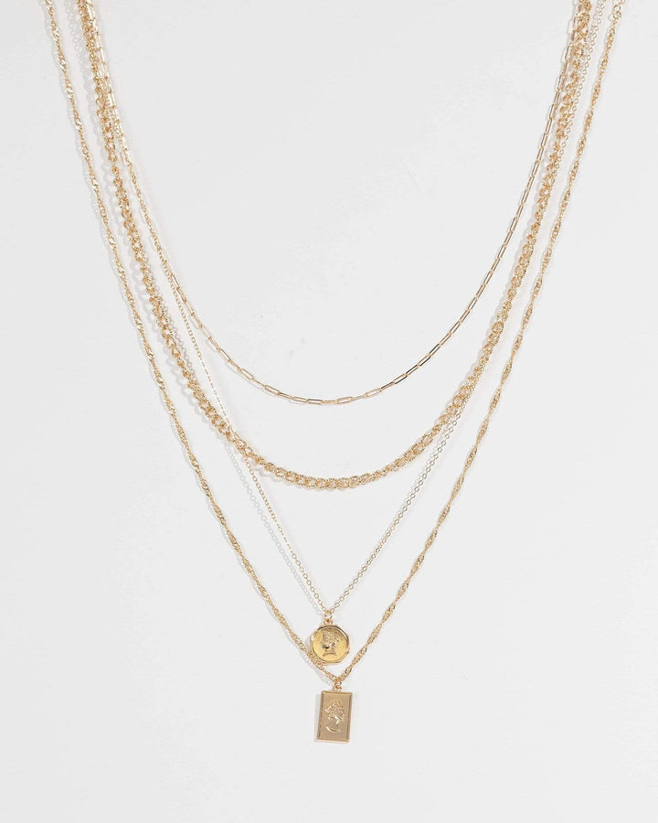 Gold Medallion 4 Layer Chain Necklace | Necklaces