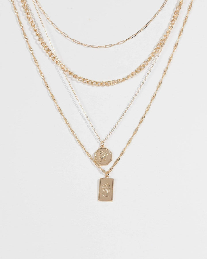 Gold Medallion 4 Layer Chain Necklace | Necklaces
