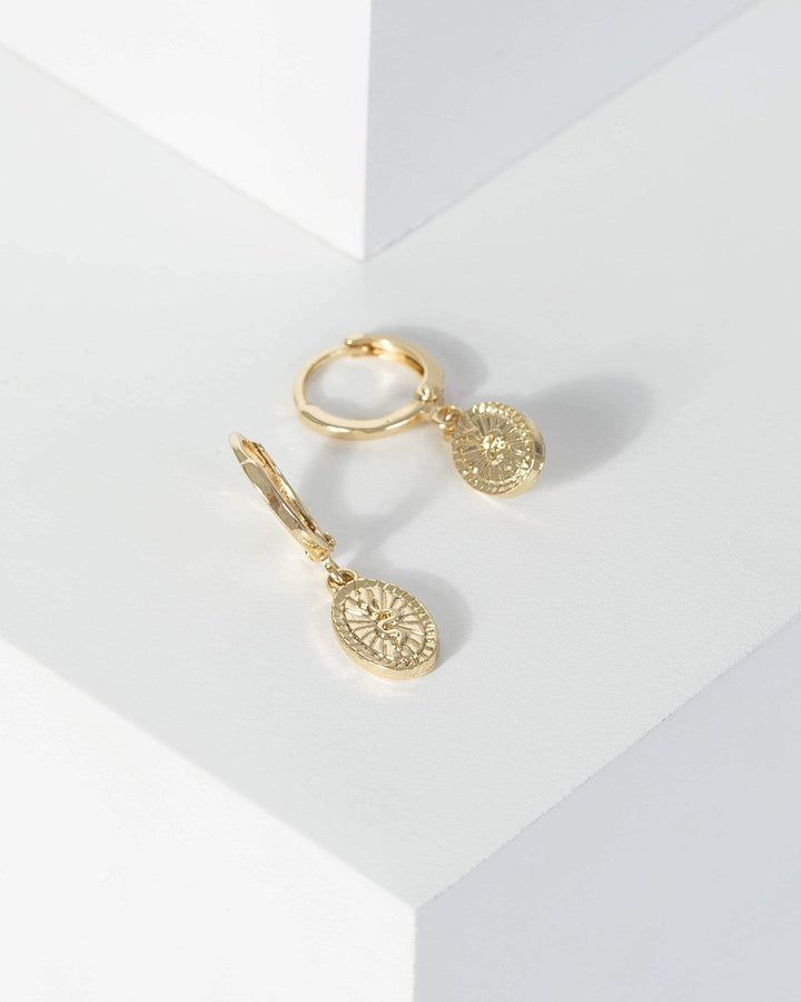 Gold Medallion Huggie Hoop Earrings | Earrings