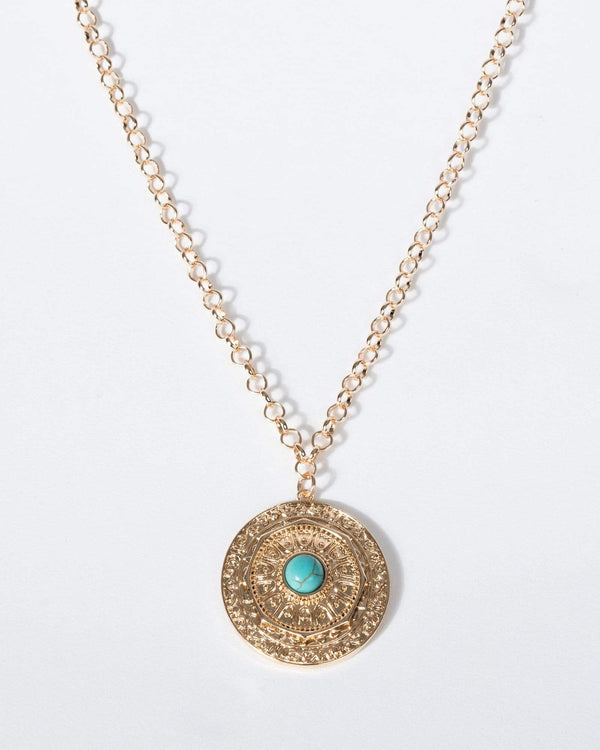 Gold Medallion Long Necklace | Necklaces