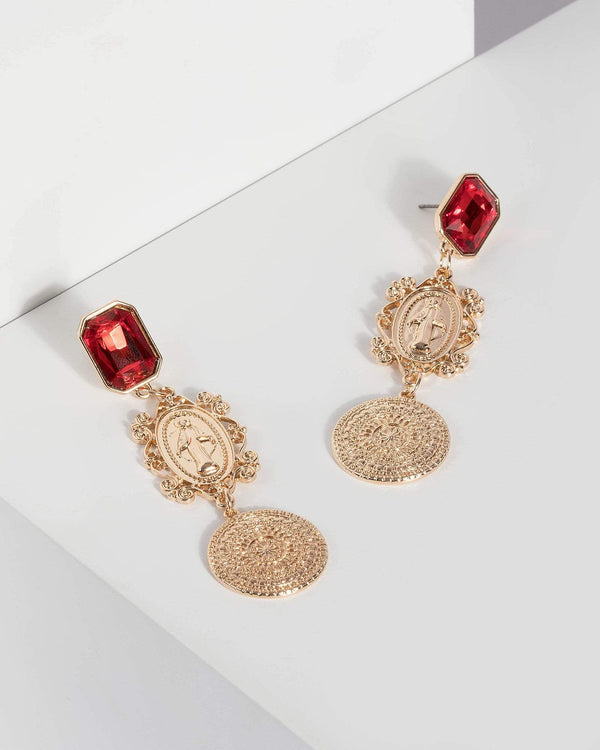 Gold Medallion Statement Drop Earrings | Earrings