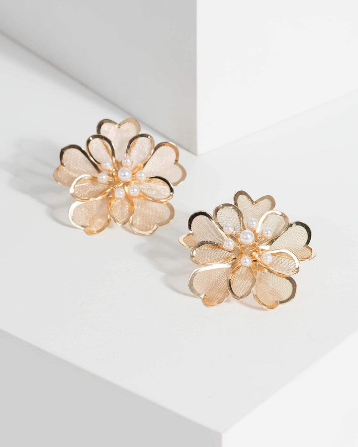 Gold Mesh Flower Stud Earrings | Earrings