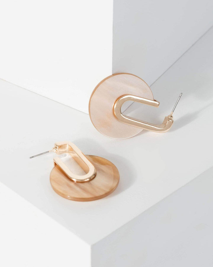 Gold Metal Bar Acrylic Detail Drop Earrings | Earrings