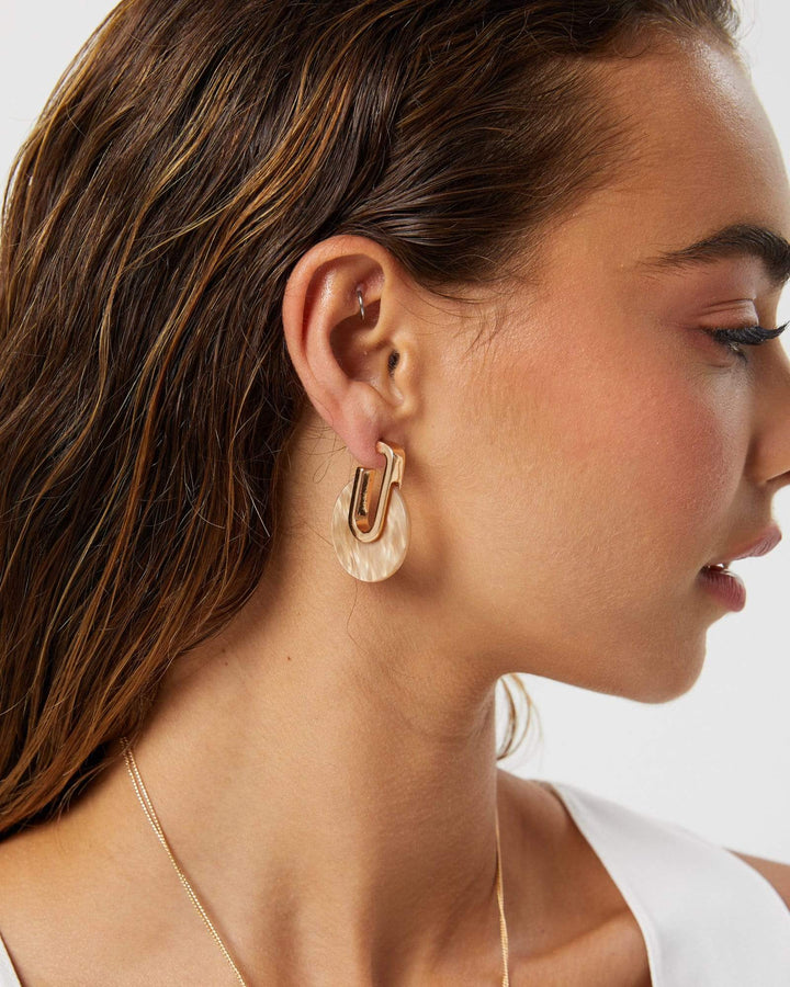 Gold Metal Bar Acrylic Detail Drop Earrings | Earrings