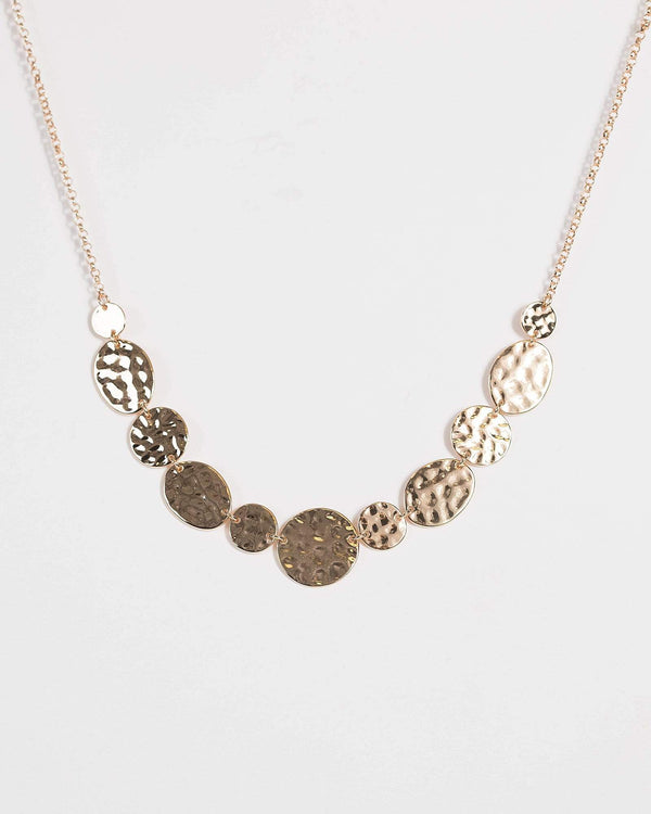 Gold Metal Disc Short Necklace | Necklaces