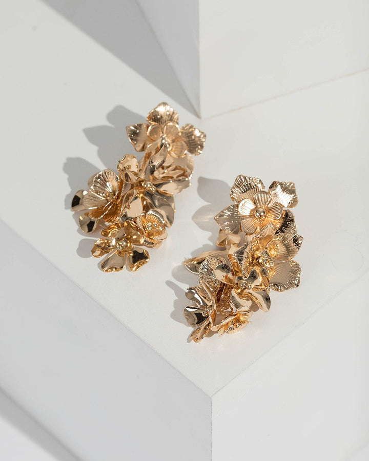 Gold Metal Floral Drop Earrings | Earrings