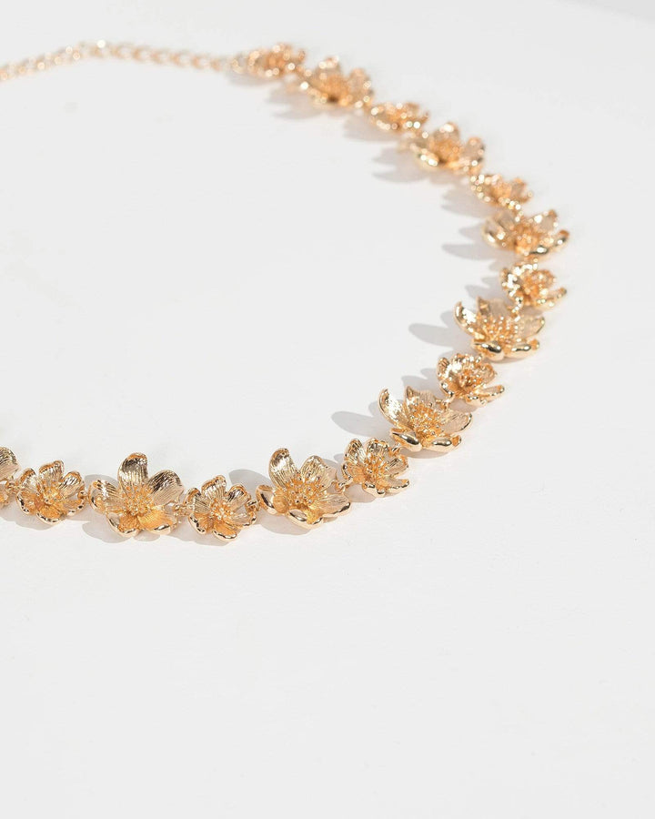 Gold Metal Flower Detail Necklace | Necklaces