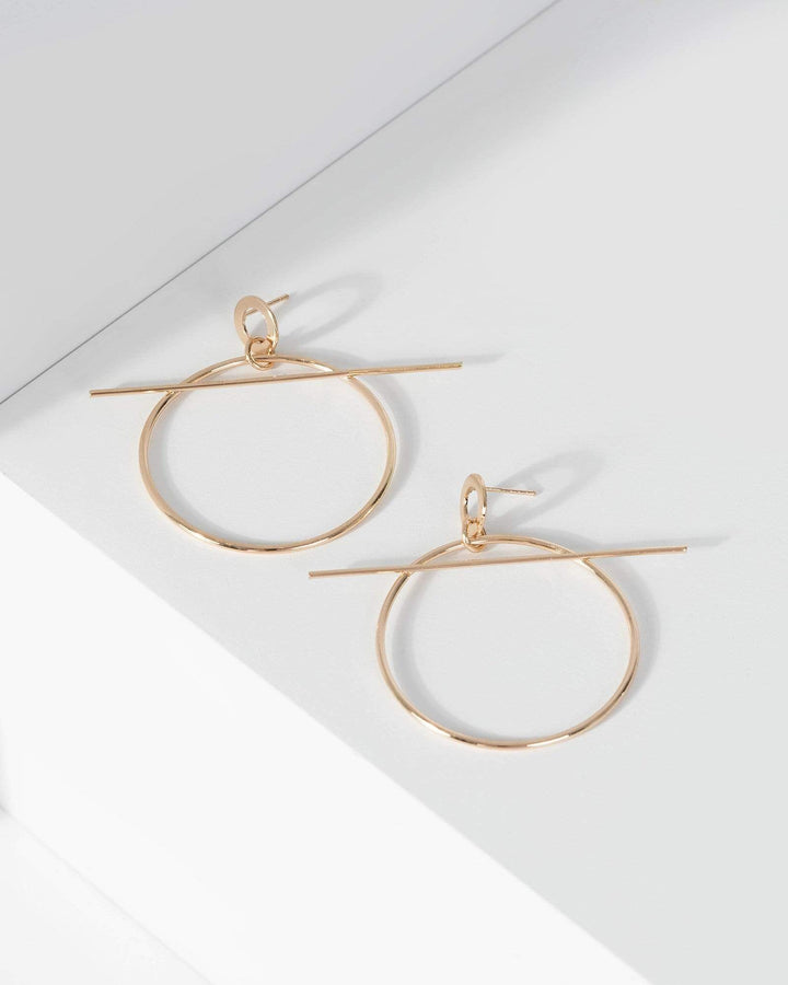 Gold Metal Hoop And Straight Bar Earrings | Earrings
