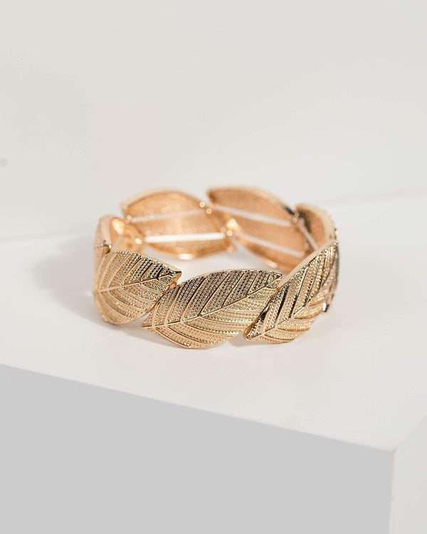 Gold Metal Leaf Stretch Bracelet | Wristwear