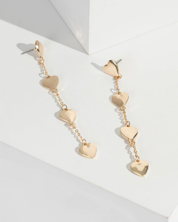 Gold Metal Multi Heart Drop Earrings | Earrings