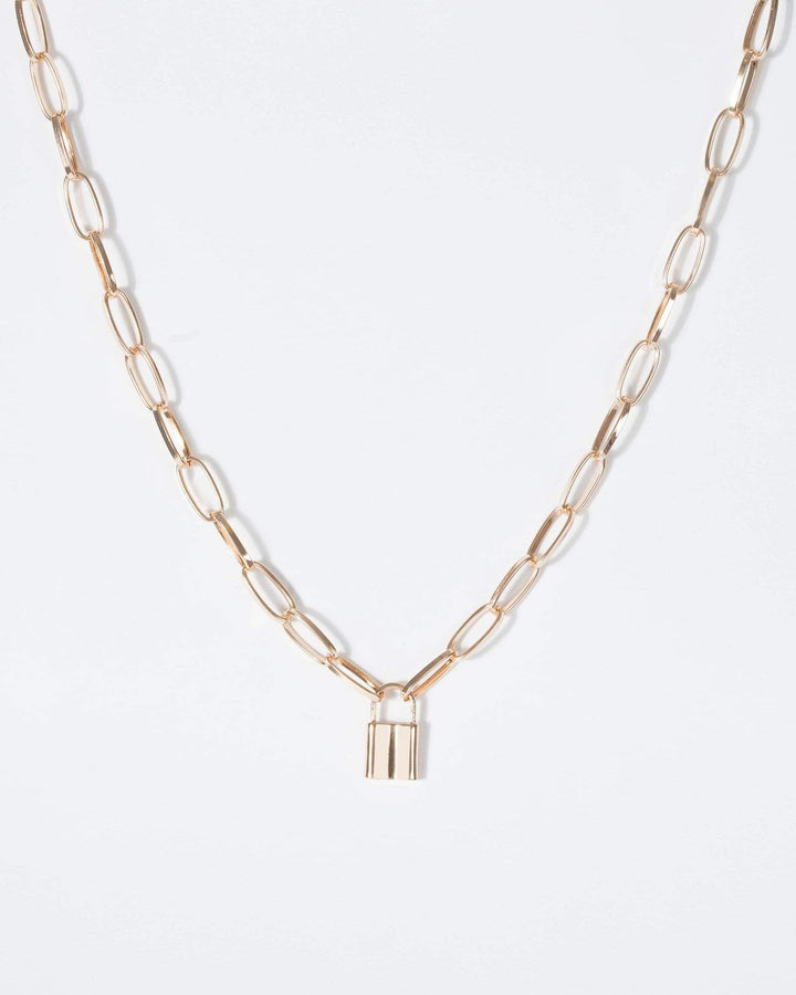 Gold Metal Padlock Necklace | Necklaces